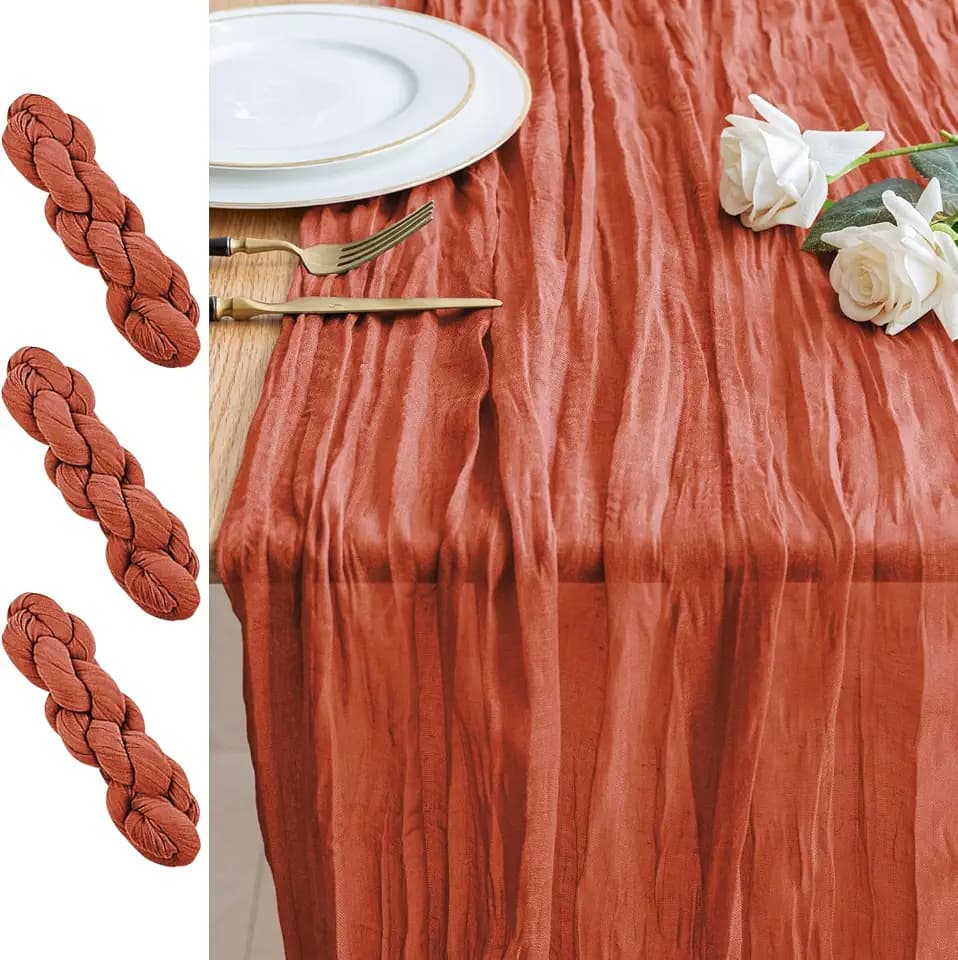 Cheesecloth Table Runner 10FT 3Pcs Terracotta Boho Gauze Sheer Runners