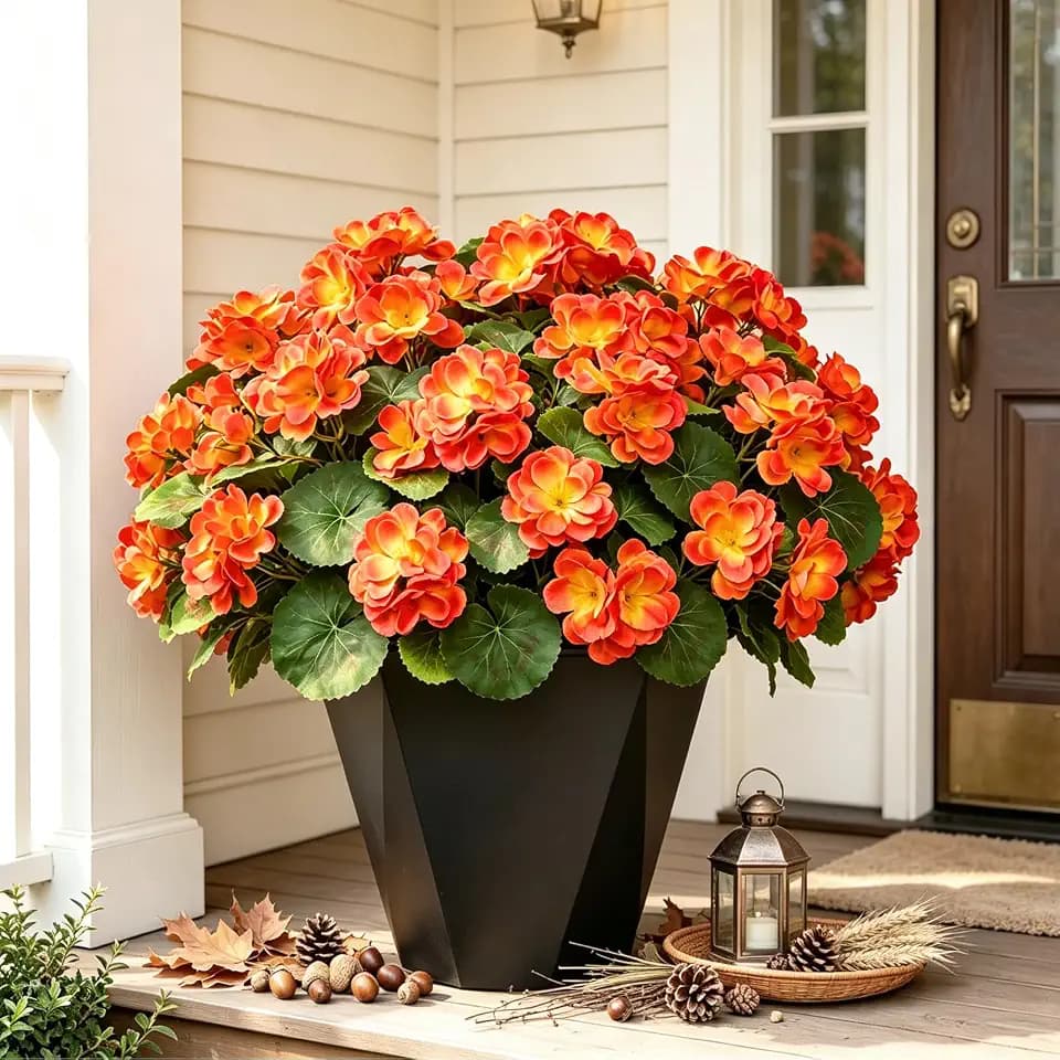 8 Bundles Artificial Geraniums, UV Resistant, Orange