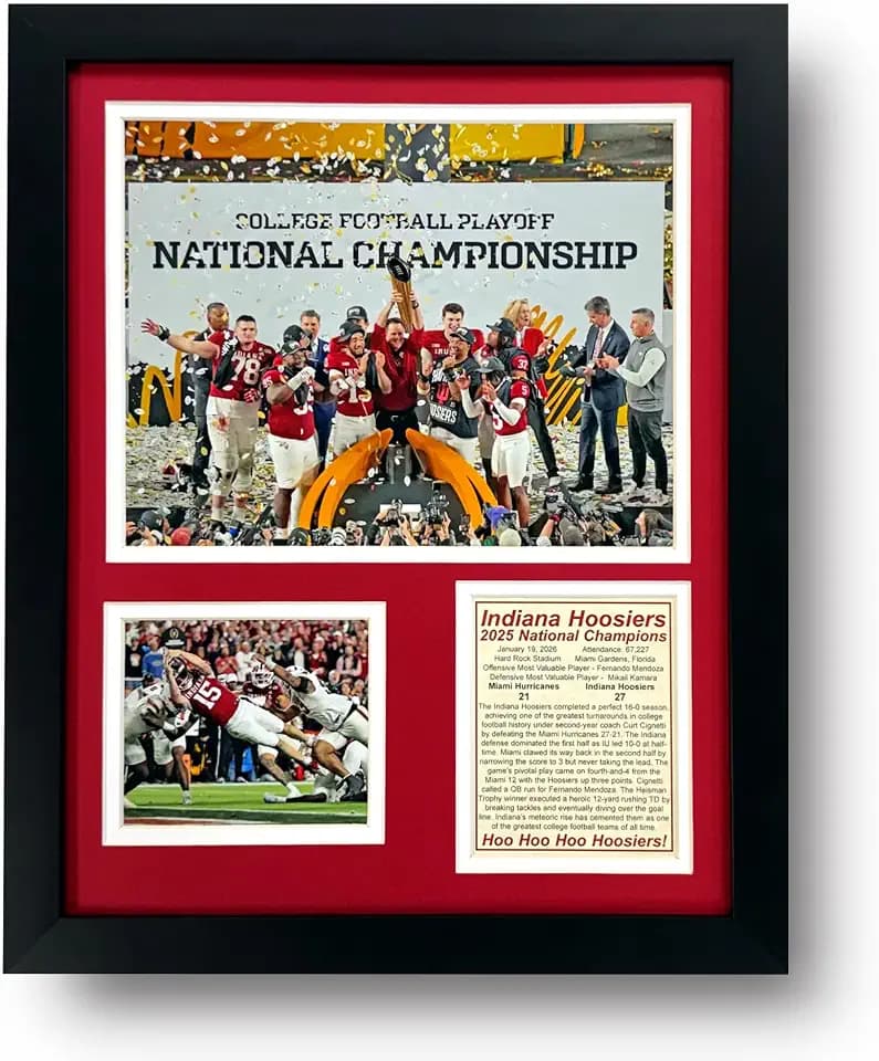 Indiana Hoosiers | 2025 CFP National Champions | Collectible Hoosier Football Memorabilia | Framed Picture & Photo Collage Gift, Man Cave Wall Art, Home & Room Decor | 2 Sizes & 2 Styles (Podium, 12"x15")
