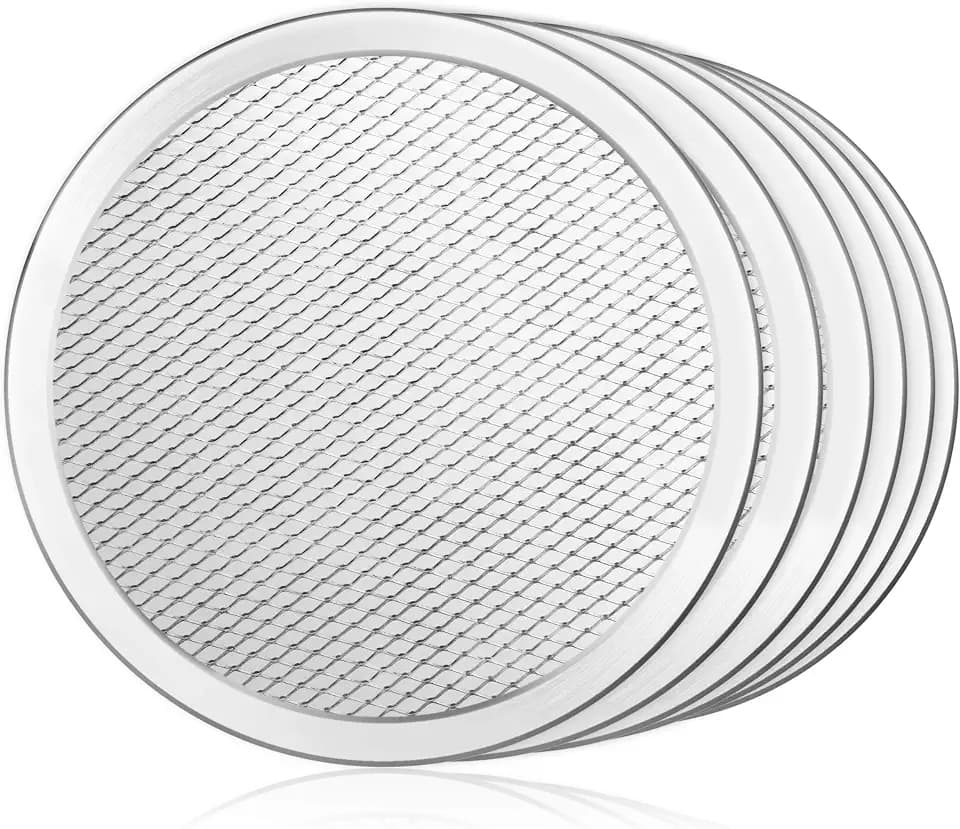 New Star Foodservice Restaurant-Grade Seamless Aluminum Pizza Baking Screen, 8 Inch, Pack of 6