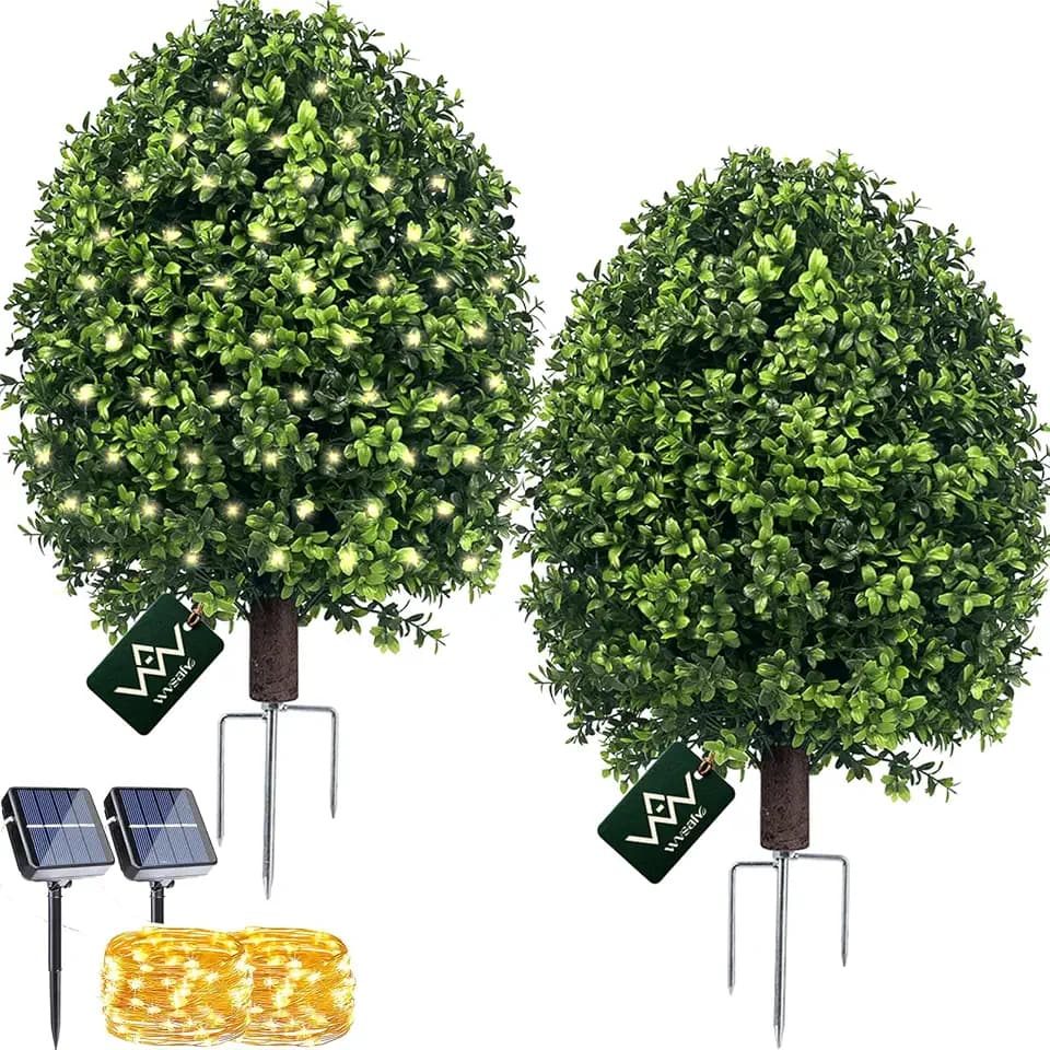 Fake Bushes Boxwood Balls,27‘’ Faux Boxwood Topiary Outdoor Set of 2