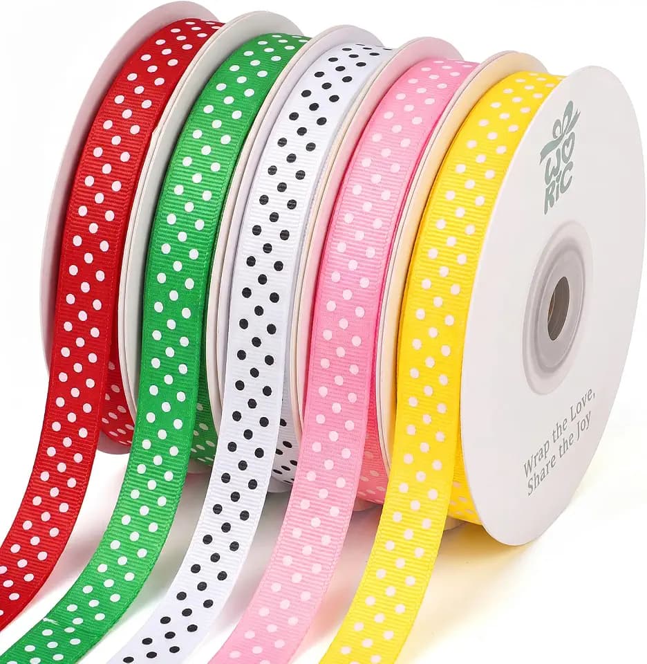 woric 5 Colors Polka Dot Ribbon 3/8" X 50 Yd Grosgrain Ribbon
