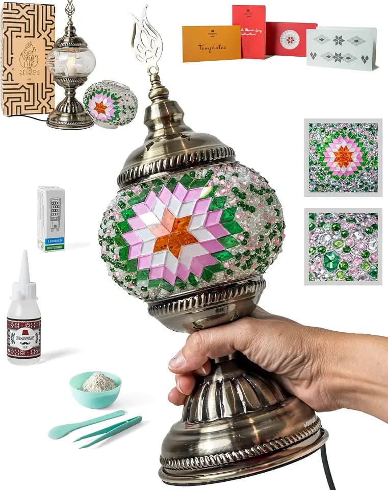 Ottoman Mosaics Turkish Mosaic Lamp Kit | DIY Art & Craft Project for Adults | Make Your Own Handmade Lamp (Green)