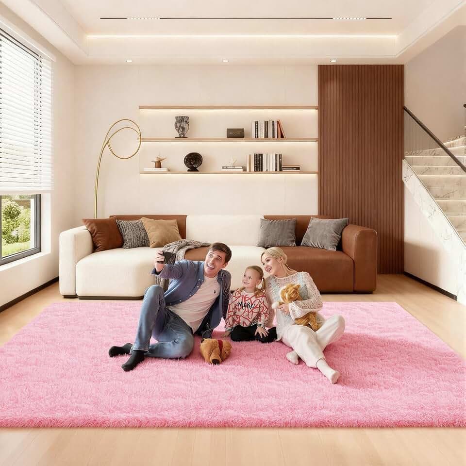 Pink Rugs for Living Room, Large Fluffy 6x9 ft Area Rugs for Bedroom