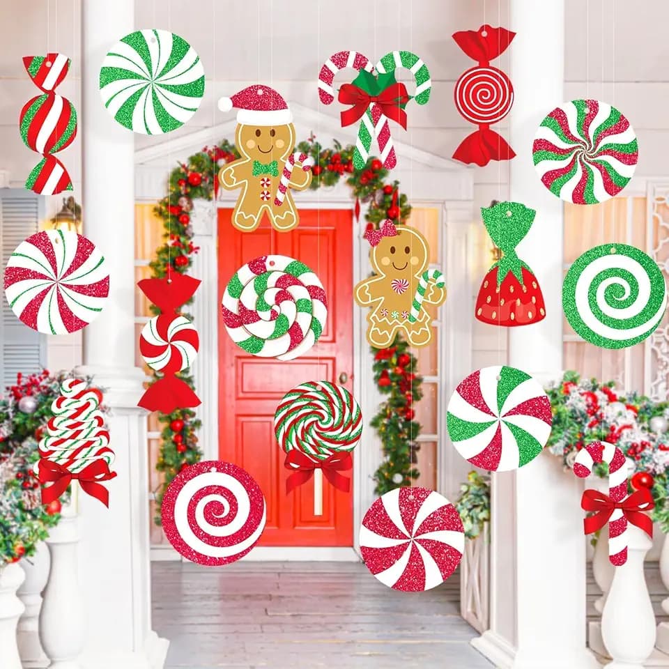 Christmas Outdoor Decorations Hanging Large Candy Gingerbread Ornaments