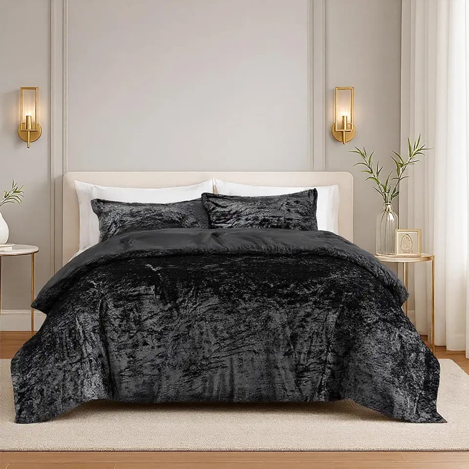 Comfort Spaces Reversible Velvet Black Queen Comforter Set, 3pc