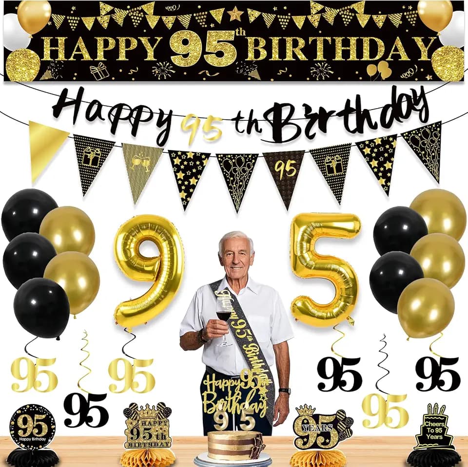 95th Birthday Decorations for Men, Black Gold 95th Party Decoration Kits
