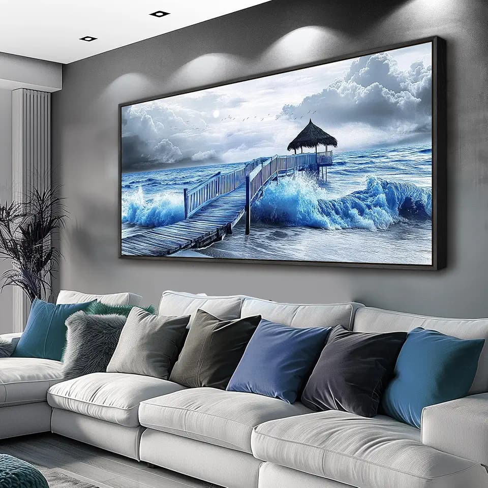 ZUITINGHUA Black Framed Canvas Wall Art For Living Room Wall Decor For Bedroom Office Wall Decoration Ocean Landscape Paintings Black And White Pictures Artwork Room Aesthetic Home Decor 20x40 In