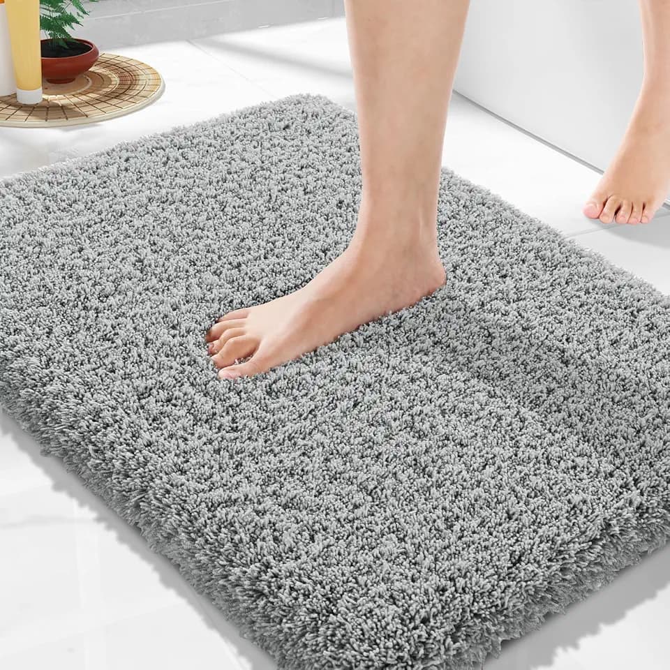 Yimobra Bathroom Rugs Non Slip Washable 24x17, Plush Small Bath Mat, Gray