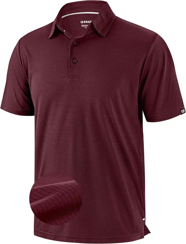 Mens Golf Shirt Grid Lightweight Short Sleeve Dry Fit Collared Polo Shirts