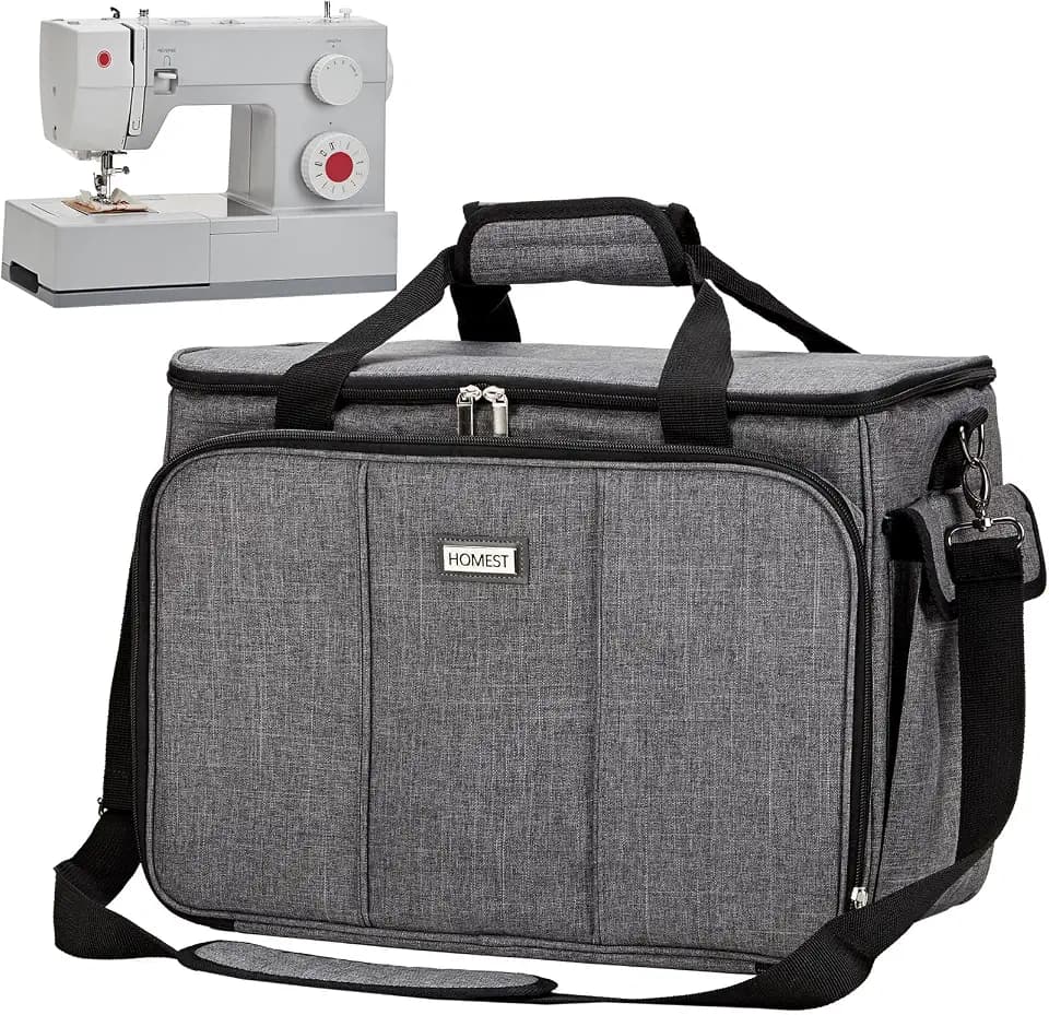 HOMEST Sewing Machine Carrying Case with Multiple Storage Pockets, Universal Tote Bag with Shoulder Strap Compatible with Most Standard Singer, Brother, Janome, Grey (Patent Design)