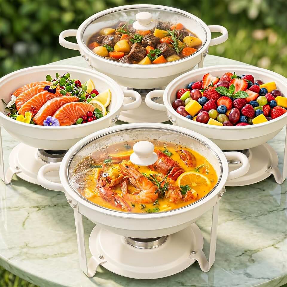 ALSO GO 4Pack 6QT White Chafing Dishes for Buffet with Glass Lid