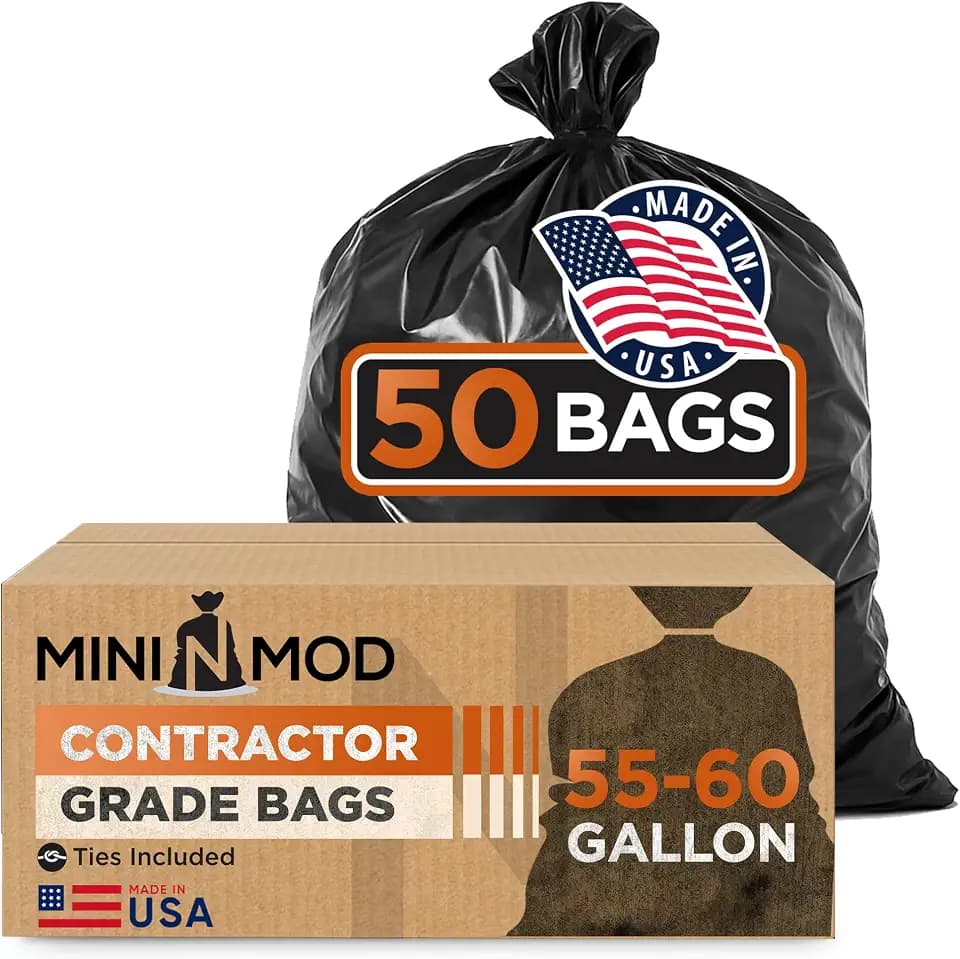 Contractor Garbage Bags 55 Gallon Heavy Duty | 50 Count | Construction Bags Heavy Duty with Ties | 55-60 Gallon Trash Bag for Contractors