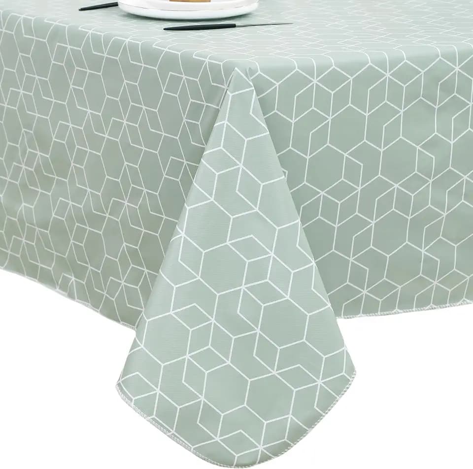 Heavy Duty Vinyl Tablecloth with Flannel Backing Waterproof Oil-Proof Plastic Table Cloth Stain-Resistant Wipeable Rectangle or Square Table Cover for Indoor and Outdoor (Green Grid,54x54 Inch)