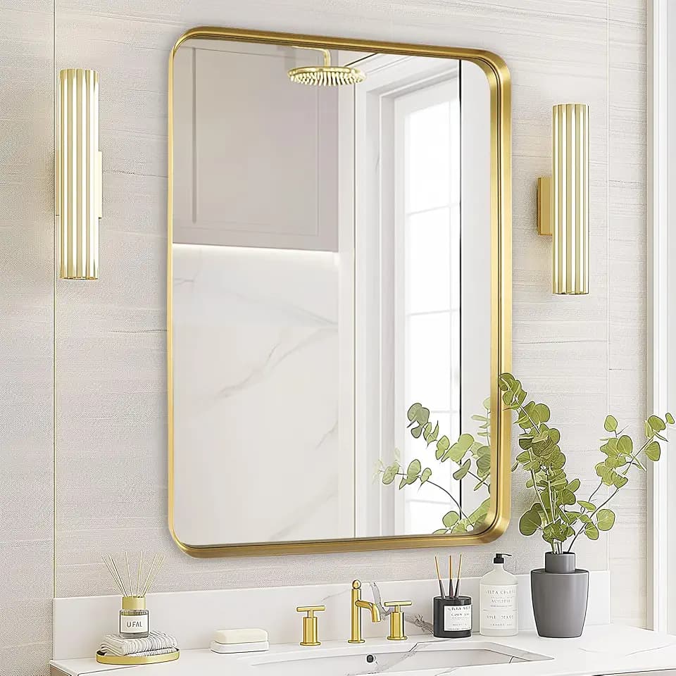 Gold Bathroom Vanity Mirror Over Sink 24x36, Large Wall Rectangle Mirror