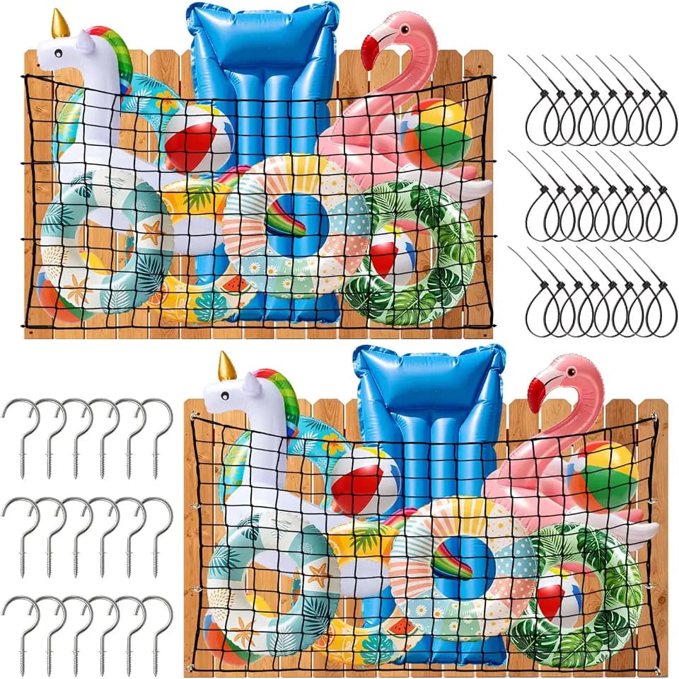 2Pcs Extra Large Pool Float Storage Net,71" x 47" High Elasticity Hanging Pool Toy Organizer,Elastic Poolside Float Holder with Hooks and Ties for Inflatable Rafts Swim Tube Rings Balls Accessories