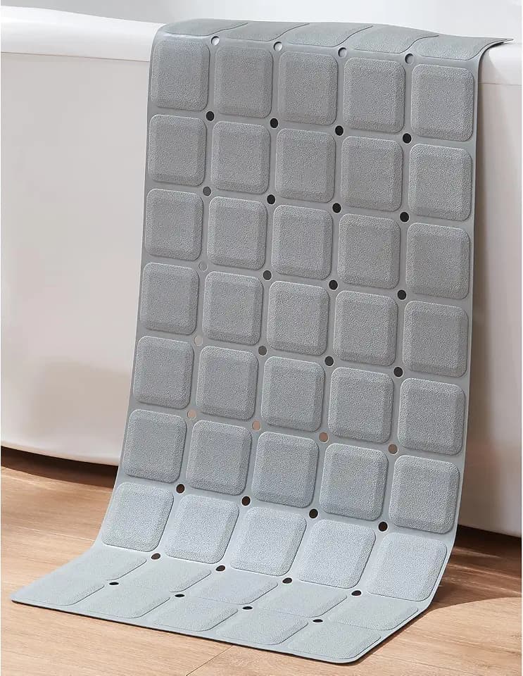 Webos Non-Slip Bath Mat for Tub & Shower:Silicone Foldable Bathtub Mat with Strong Suction Cups, Quick Drain Holes, Machine Washable Extra Large Bathroom Mats 35.8" x 17.7", Grey