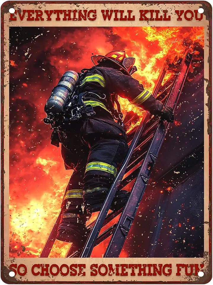 Funny Vintage Firefighter Metal Sign Everything Will Kill You So Choose Something Fun Metal Poster Home Kitchen Garden Bar Pub Garage Bathroom Man Cave Aluminium Sign Art Wall Decor 12X16Inch