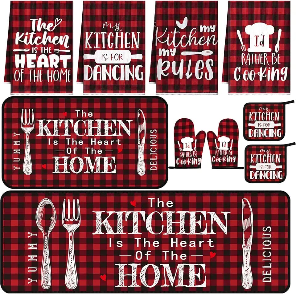 Fourluoo 10 Pcs Red Buffalo Plaid Kitchen Set