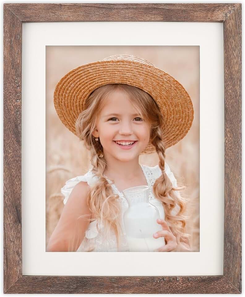 8x10 Picture Frame Wood Display Picture 6x8 with Mat Vintage Brown