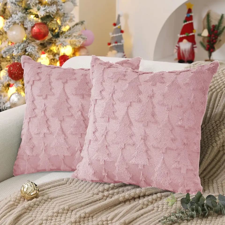 DFXSZ Christmas Tree Pillow Covers 18x18 Set of 2 Christmas Decor Pink Star