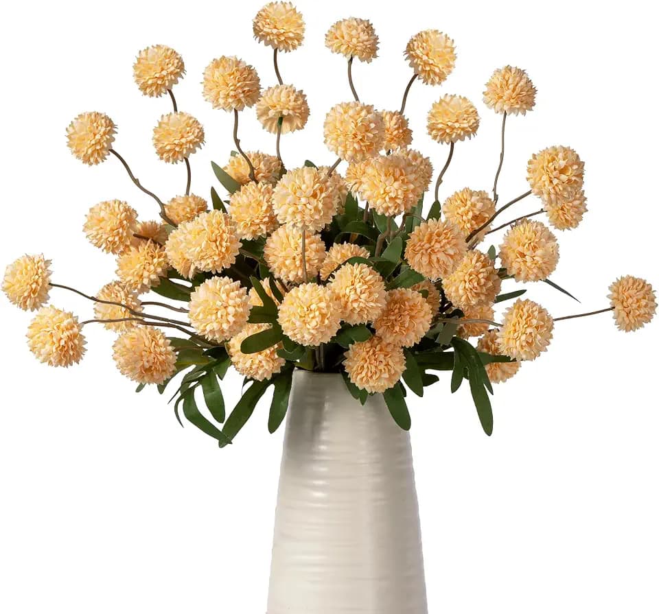 10Pcs 20.5" Artificial Pompon Mum Silk Flower Stems, Fake Chrysanthemum Ball Faux Flowers for Vase, Fall Floral Stems for Indoor Home Decor Wedding Centerpieces, Orange (No Vase)