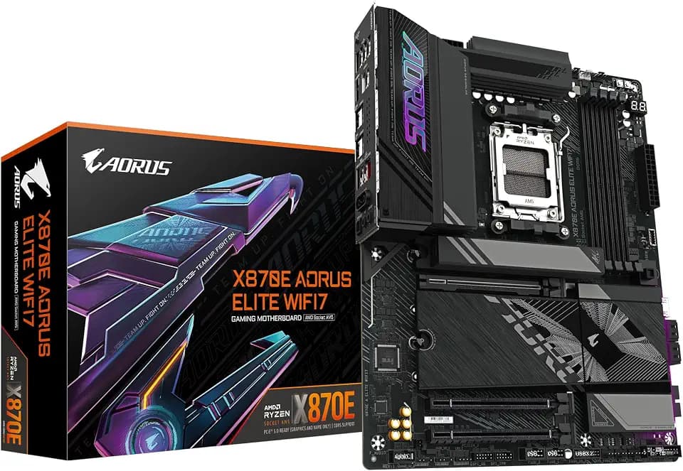 GIGABYTE X870E A Elite WIFI7-Mainboard - Unterstützt AMD Ryzen 9000 CPUs, 16+2+2 Phasen Digital-VRM, bis zu 8000MHz DDR5 (OC), 3xPCIe 5.0, Wi-Fi 7, 2.5GbE LAN, USB 4