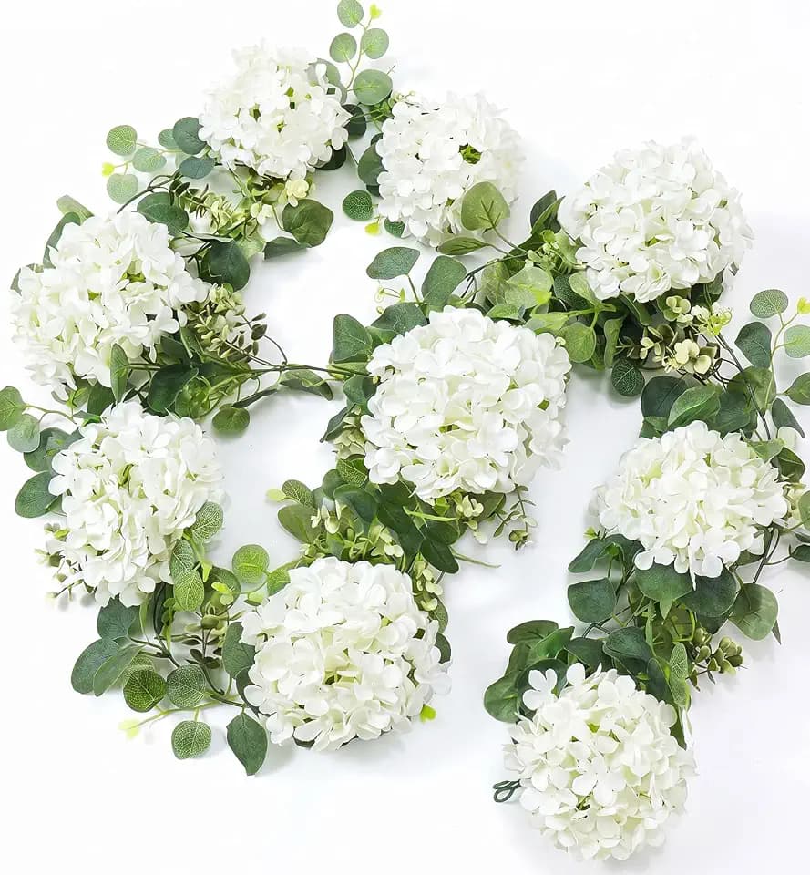 6ft White Fall Garland Autumn Artificial Hydrangea Decor for Mantel