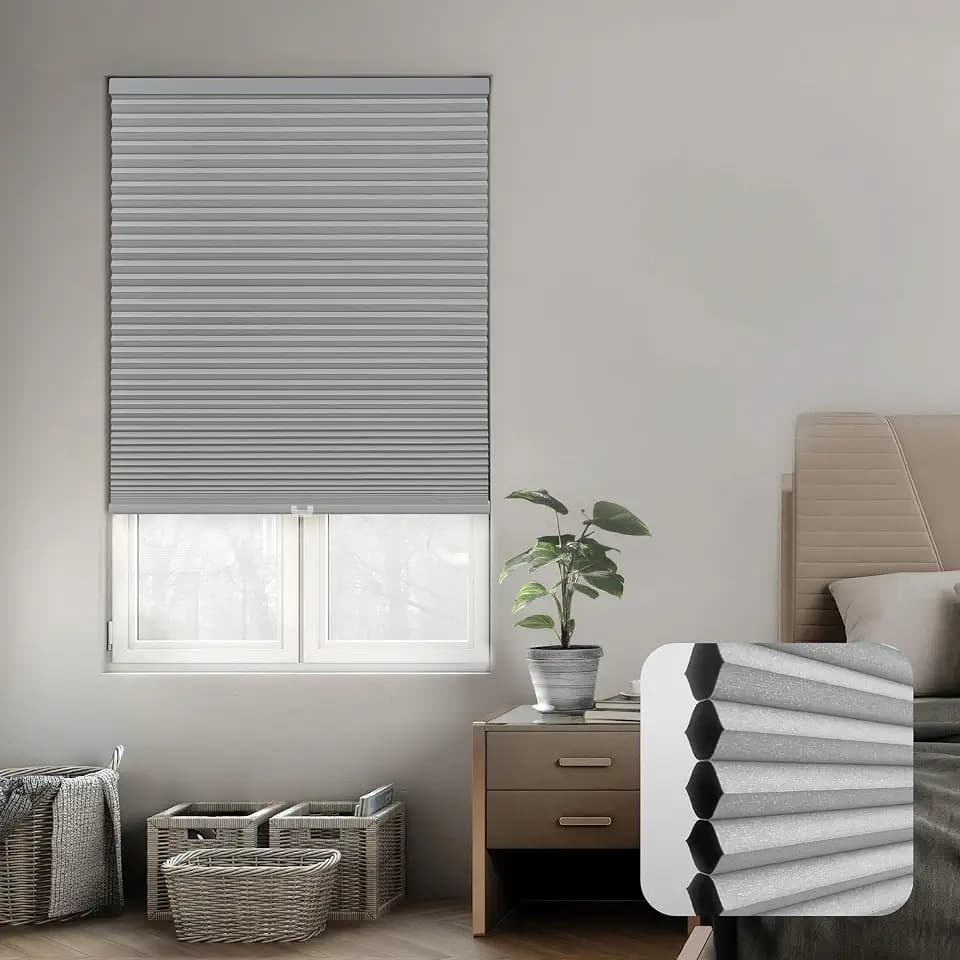 DEZ FURNISHINGS Cordless 1.5" Blackout Cellular Shade, Energy Saver, 33.5" W x 54" H, Gray Cloud