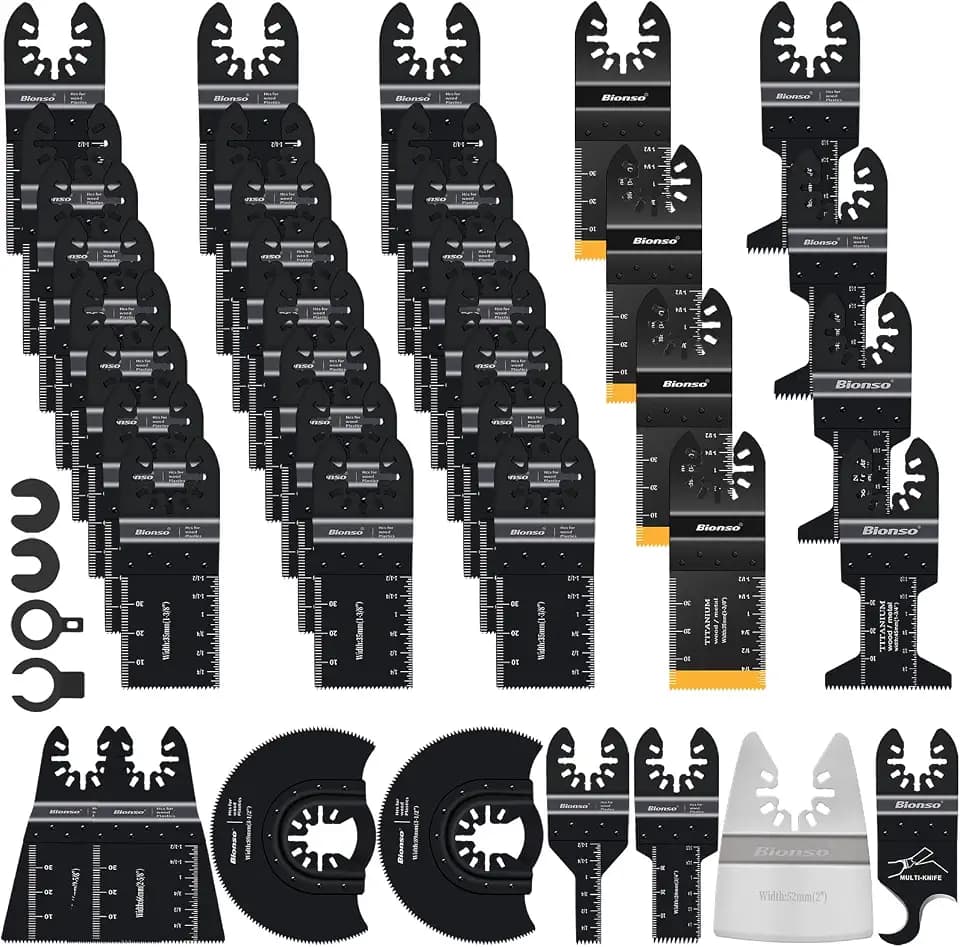 Bionso 40 PCS Oscillating Saw Blades, Premium Multitool Kit for Wood Metal Plastics, Tool Blades Fit Dewalt Worx Rockwell Wen Milwaukee Makita Ryobi Bosch Fein Porter Genesis Black