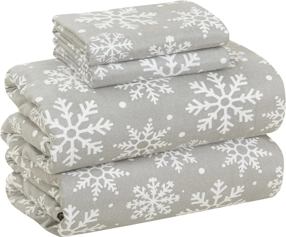 Bliss Casa 4 Piece 100% Cotton Flannel Sheets Full Size Bed Set - Warm & Extra Soft - Deep Pockets, Breathable, All Seasons Comfy - Double Brushed Bed Sheet (Flurries)