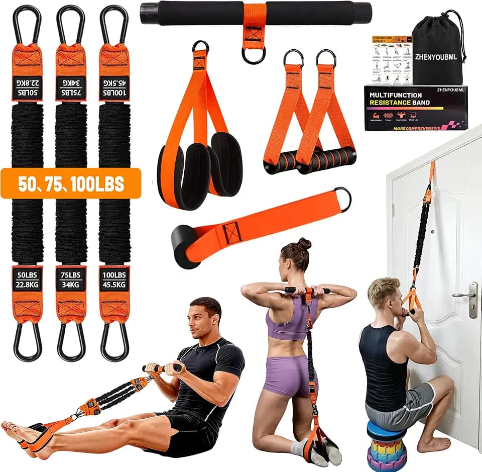 10PCS Pedal Resistance Band with Handle, Workout Door Anchor Kit, Orange