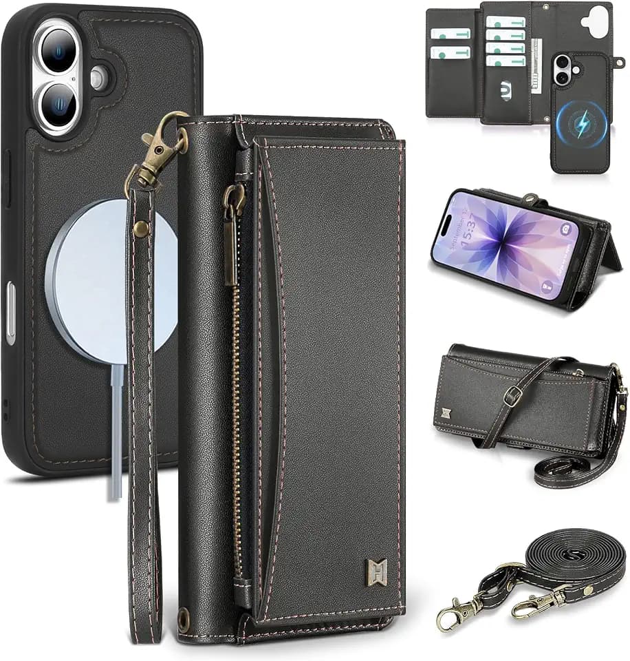 Wallet Case for iPhone 17,RFID Blocking,Crossbody,Black