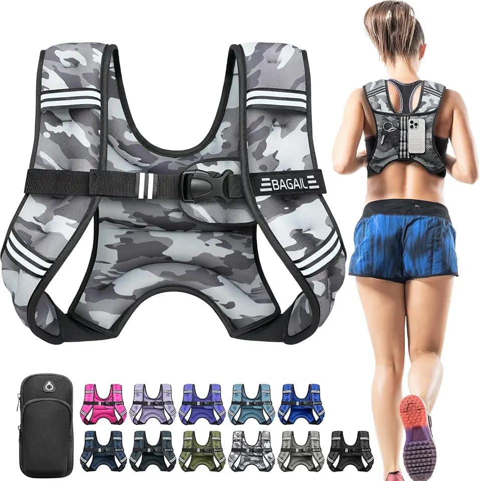 BAGAIL Comfort-Fit Weighted Vest for Woman, Even Weight Distribution, Faster Weight Loss, No-Chafe or Bounce for Walking & Running with Detachable Phone Pouch & Reflective Stripes (Available 5-30lbs)