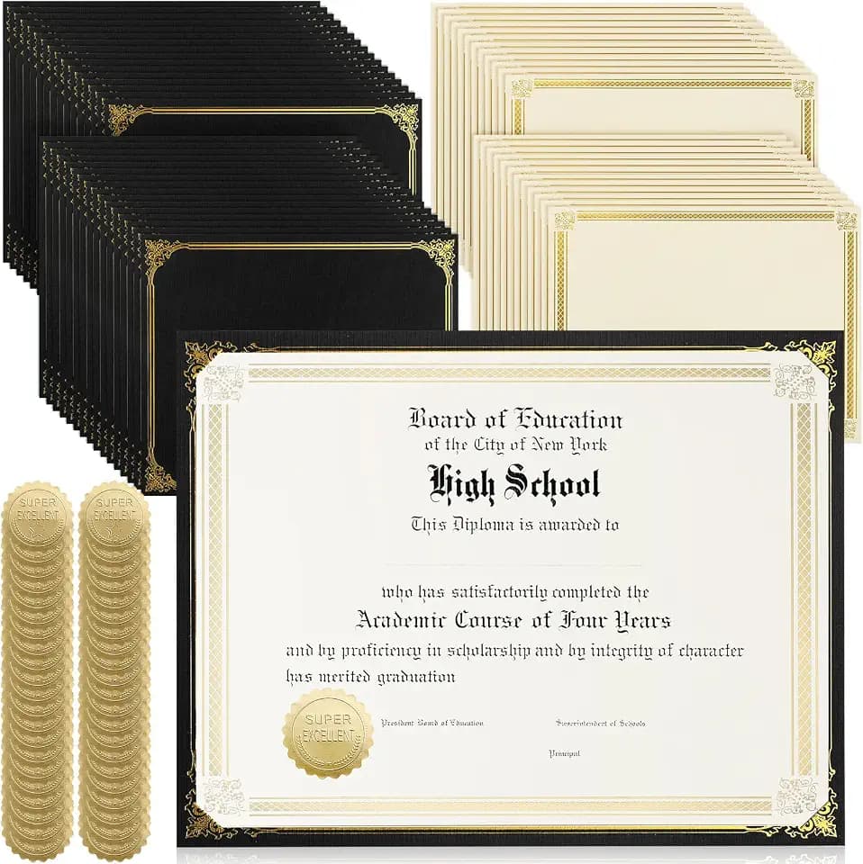 Kosiz 150 Pcs Certificate Kit Gold Foil Diplomas Holders Seals, Black
