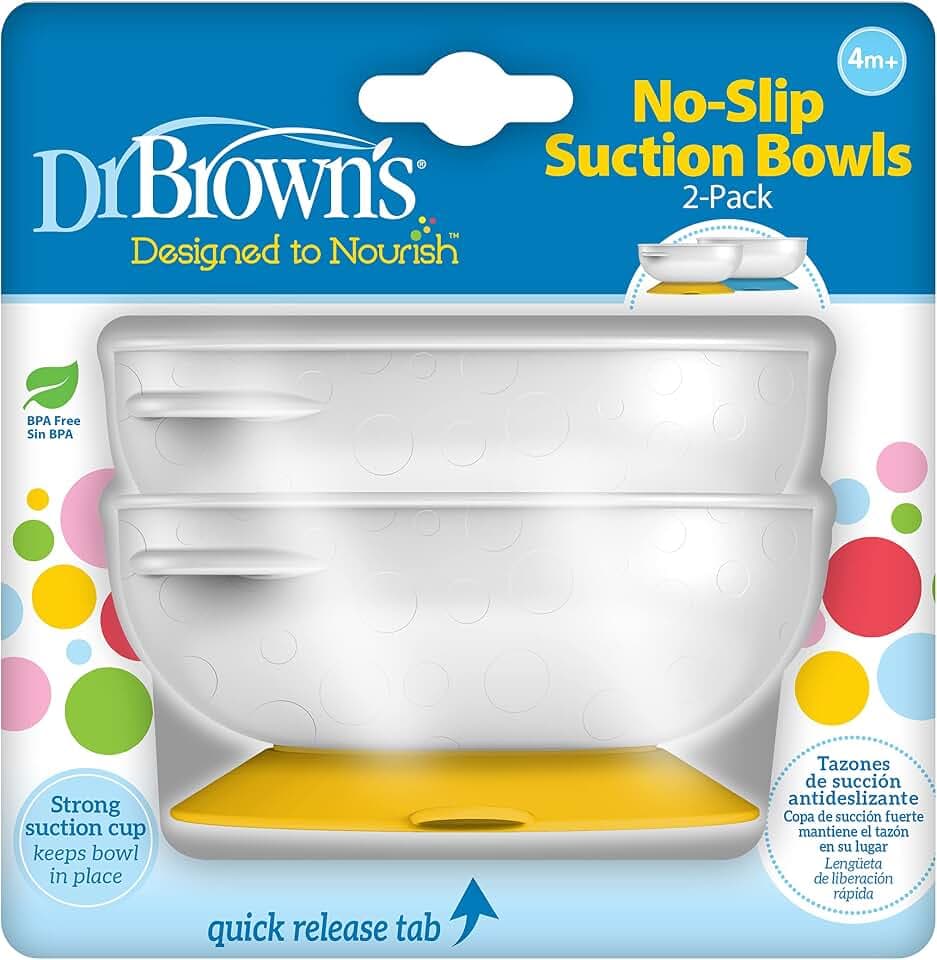 Dr. Brown's No-Slip Strong Suction Bowls for Babies and Toddlers, Baby Led Feeding, 2-Pack, BPA Free, 4m+