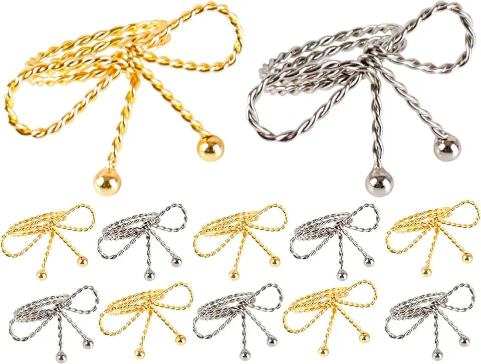 CLEENTABLE Bow Napkin Rings, Gold & Silver, Set of 12