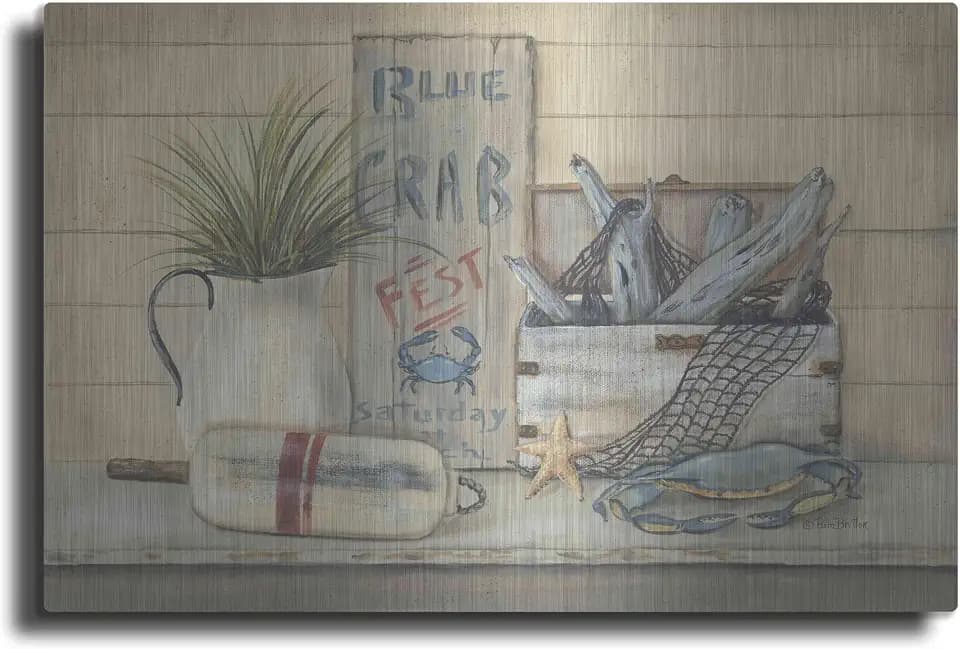 Blue Crab Fest' by Pam Britton, Metal Wall Art, 24"x16"