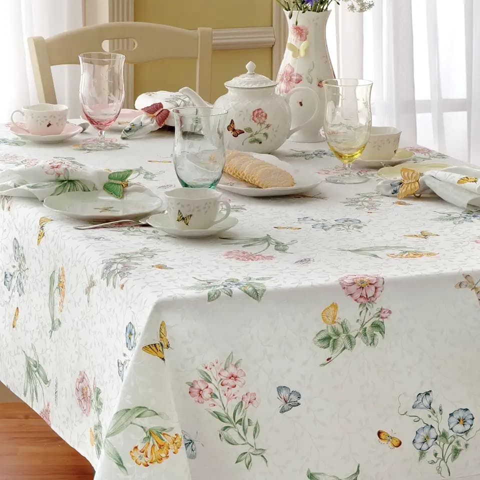 Lenox Butterfly Meadow Damask Tablecloth, Multicolor, 60" W x 120" L
