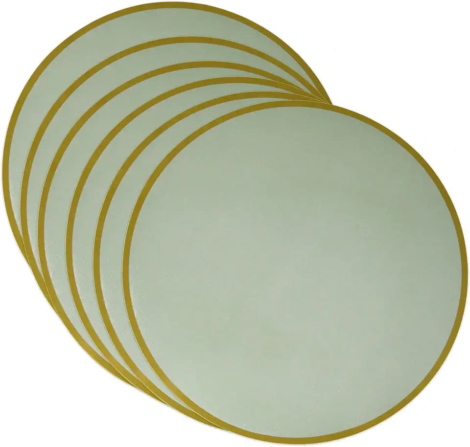 50 Pcs Sage Green Round Paper Placemats with Gold Border Disposable Table Mats for Baby Shower Banquet Birthday Party Dining Table Decor