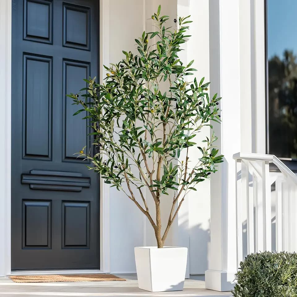 Large Artificial Trees Tall Faux Olive Tree with Pot Indoor Outdoor Realistic Floor Fake Plastic plantas for Modern Home Living Room Office Corner Farmhouse Fake Olives Plants Decor Housewarming Gift