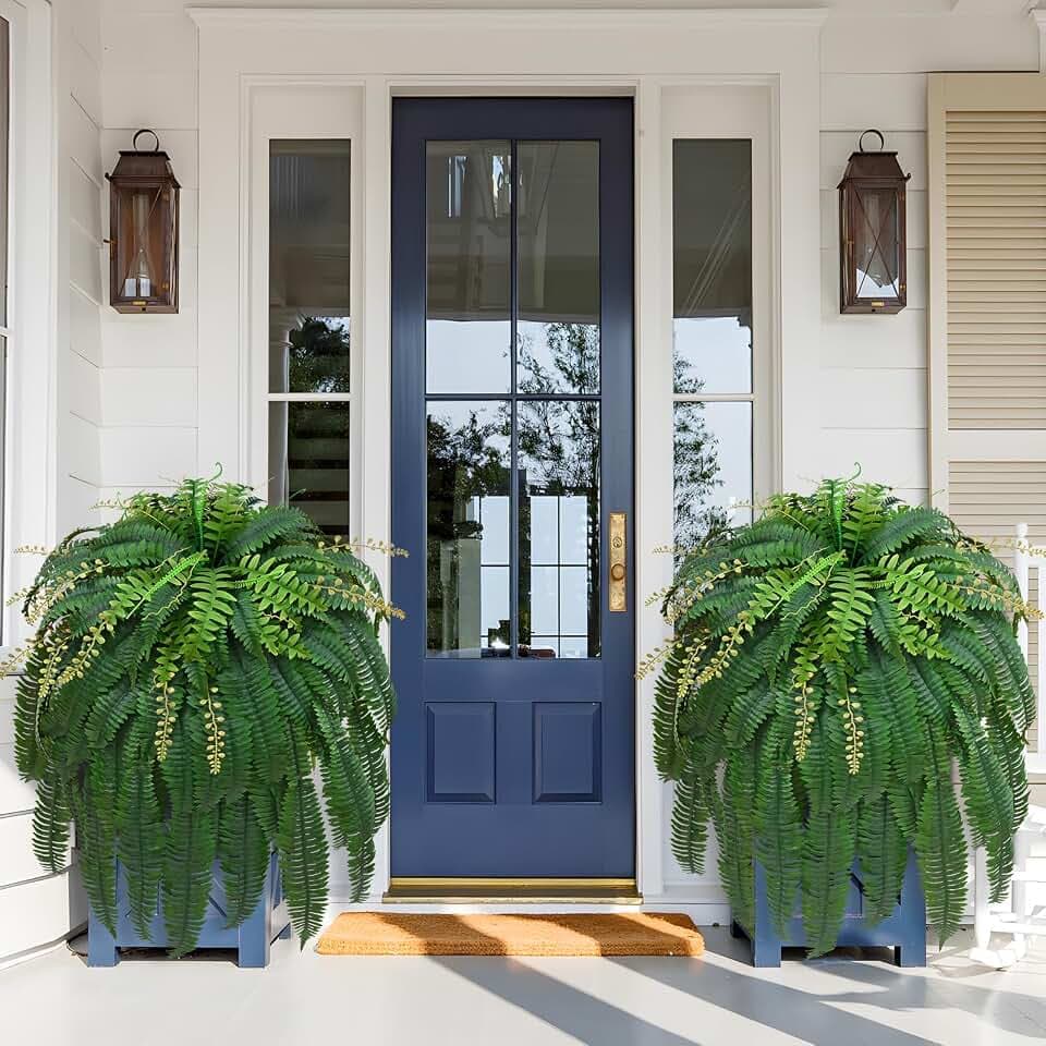 Livole 2 Pcs 67" Fake Ferns Large Artificial Ferns Plants for Outdoor Large & Full 99 Branches Faux Boston Fern Realistic UV Resistant for Planter Home Garden Porch Decor