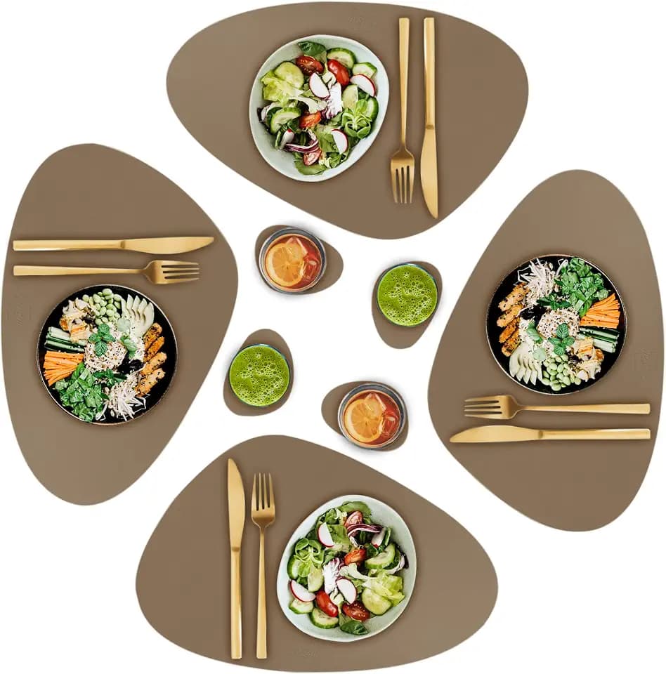 Faux Leather Placemats and Coasters - Set of 4 Round Modern Havana Table Mats for Dining - Heat Resistant, Waterproof & Non Slip Place mat for Indoor & Outdoor - Wipeable for Easy Care