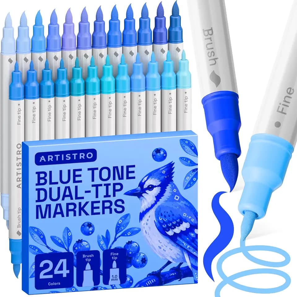 ARTISTRO 24 Blue Tones Dual-Tip Acrylic Paint Marker Pens for Drawing