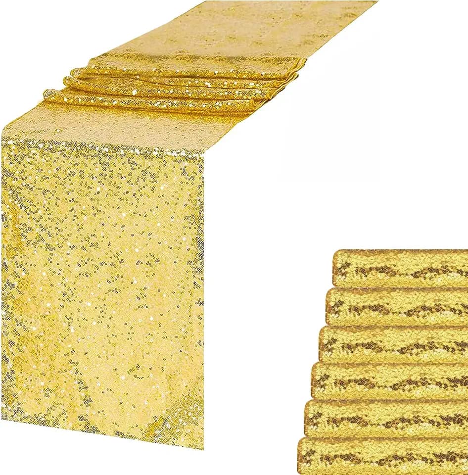 Gold Sequin Table Runner 6 Pack, 12''x108 Glitter Table Runners