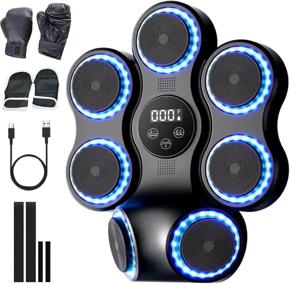 Music Boxing Machine with Gloves, Wall Mounted Punching Trainer LED Targets