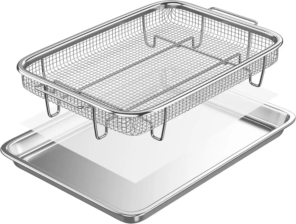 Air Fryer Basket and Tray Set for Oven - 13.2" x 9.8" Stainless Steel Oven Air Fryer Basket and Tray with 30 PCS Parchment Papers, Grilling, Baking, and Roasting Air Fryer Accessories for Family