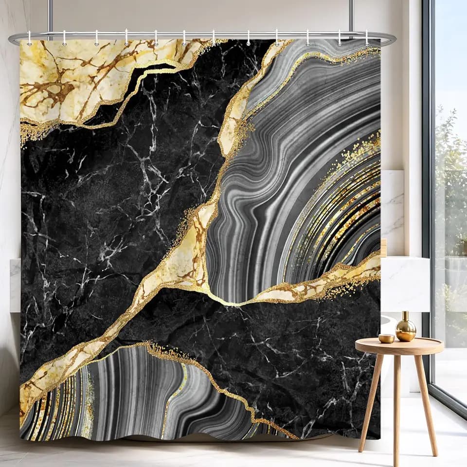 72x72 Inch Black Gold Marble Shower Curtain for Bathroom Abstract Curtain