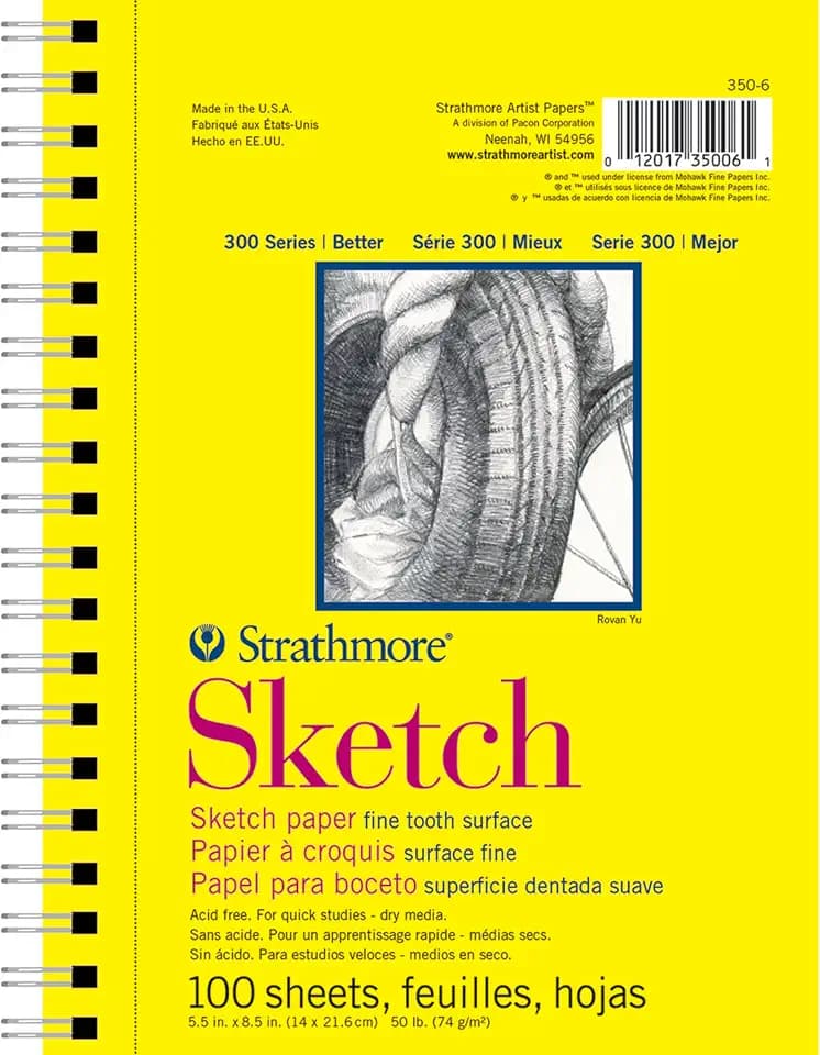 Strathmore 300 Series Wire Bound Sketch Pad, 50 lb. Paper, 5.5 X 8.5 inches, 100 Sheets (350-6)