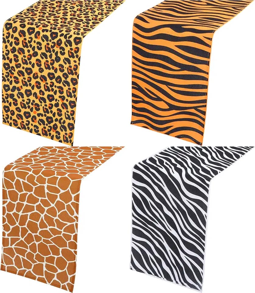 Hahafelt 4 Pcs Animal Print Table Runner, Linen Table Runner